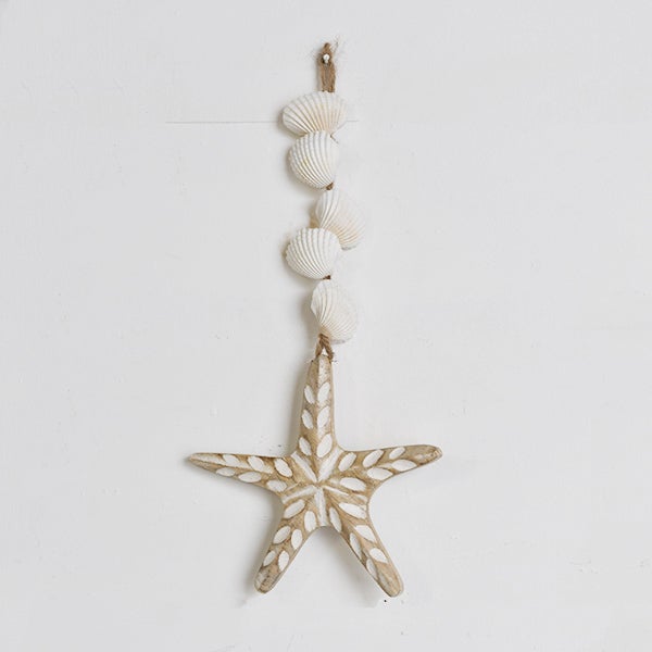 HANGING CARVED WOOD STARFISH