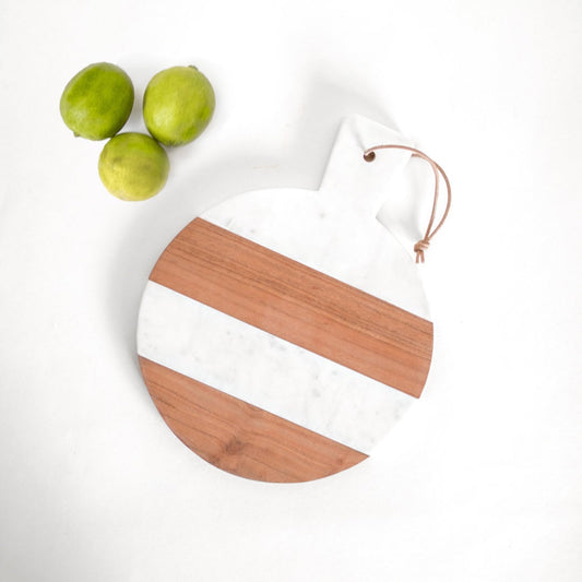 ROUND MARBLE WOOD SERVING BOARD